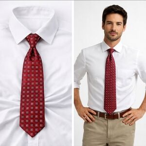 Daniel Cremieux Collection Handmade red Silk Squares Necktie Tie